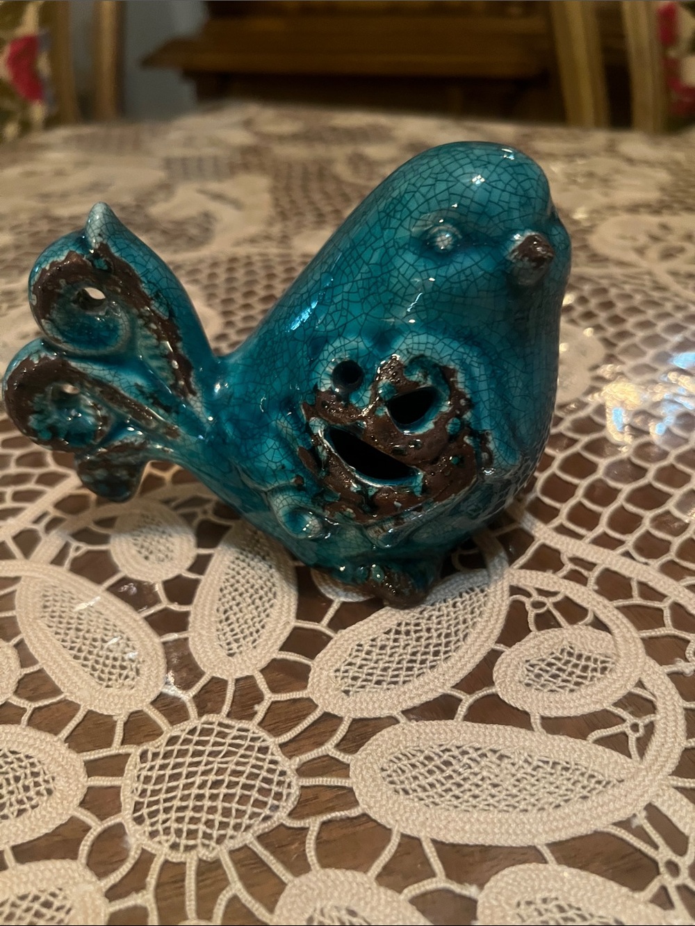 Blue Bird. Turquoise in color crackle finish ceramic glazed.